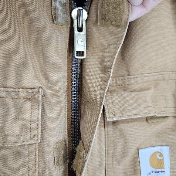 Carhartt Jacket Mens Large Brown Quilted Workwear Distressed Canvas Lined Zip - Picture 4 of 14